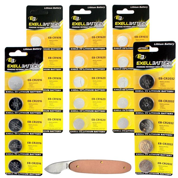 Exell Battery 26pc Essential Batteries Kit CR1616 CR1620 CR1632 CR2032 CR2016 & Watch Opener EB-KIT-120